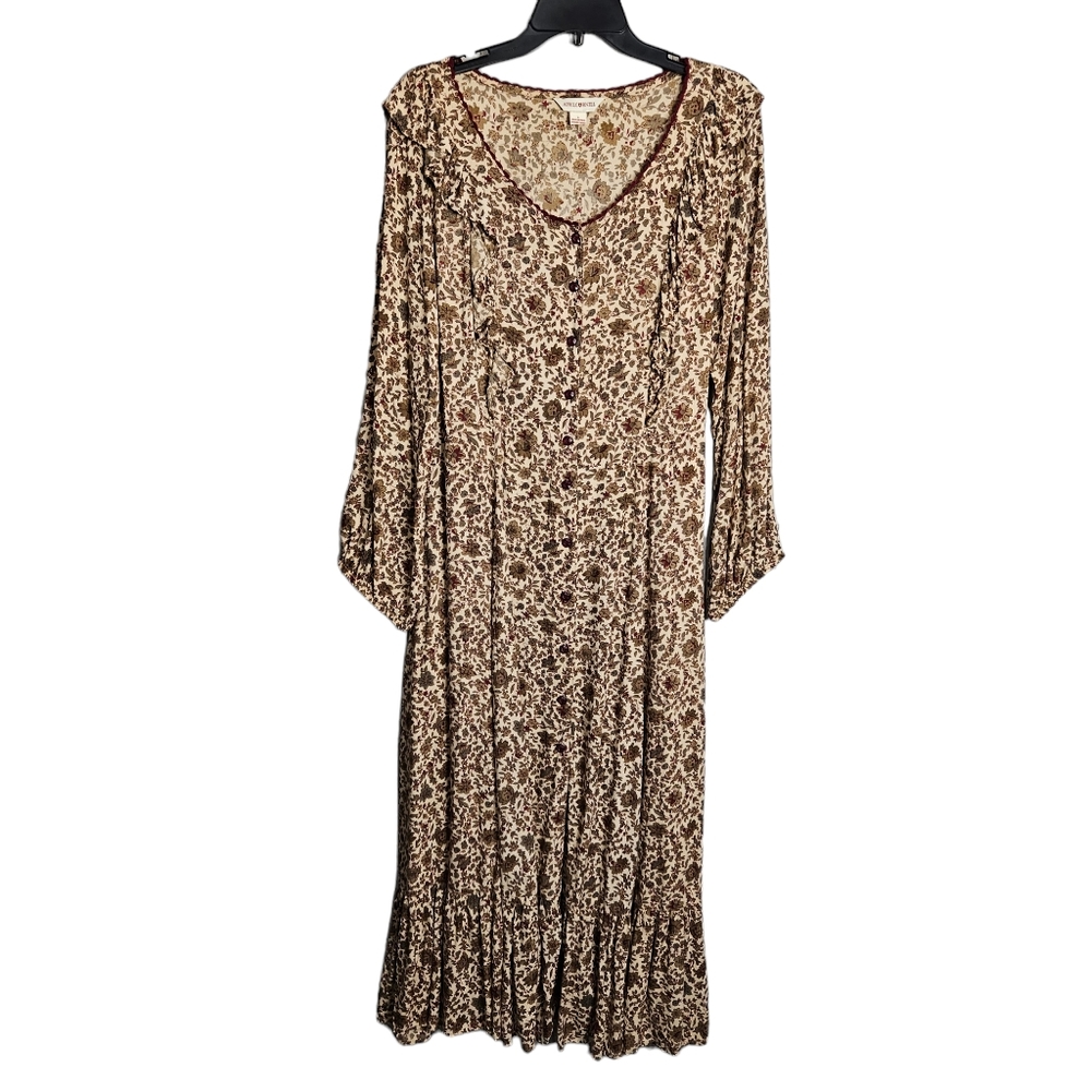 April Cornell Women's Floral Button Front Ruffle Midi Maxi Dress Size Large